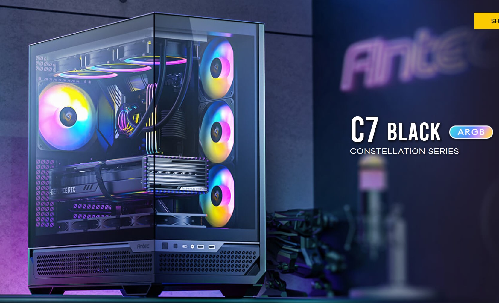 Antec C7 ARGB, Mid Tower, E-ATX/ATX/Micro-ATX/ITX, Tempered Glass, USB-C 10Gbps, 4Ã ARGB PWM Fans, 360mm Radiator, 2Yr Wty