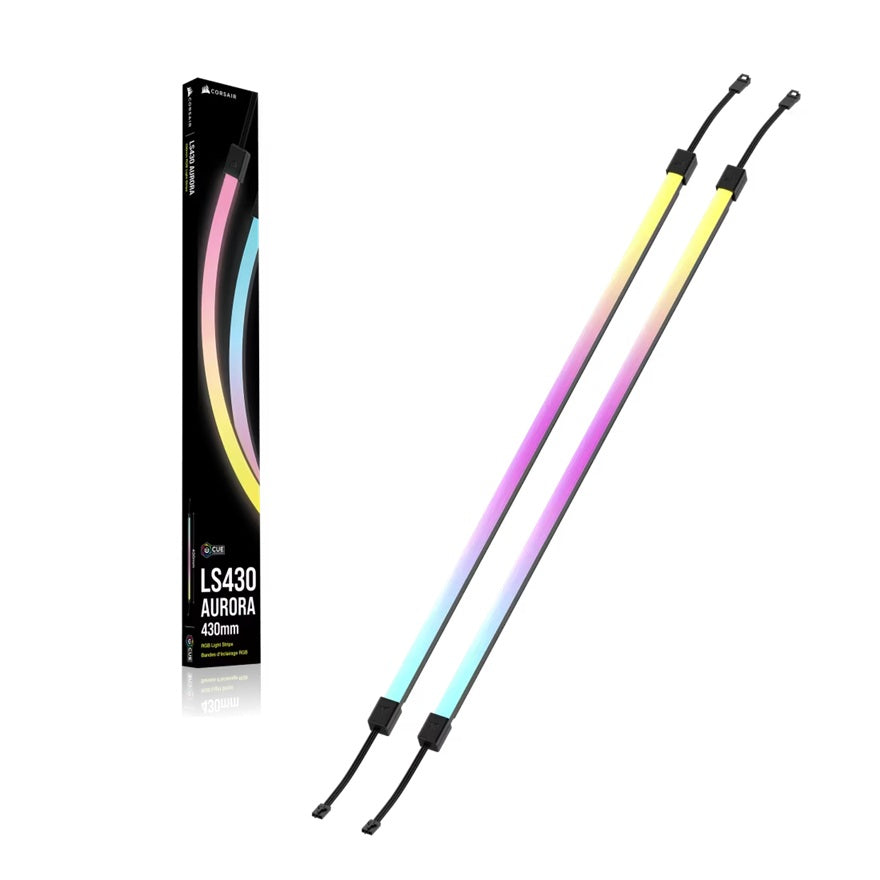 Corsair LS430 Aurora RGB Light Strips - 430mm â 430Ã10Ã10mm, black, magnetic mount, addressable LEDs, iCUE compatible, flexible