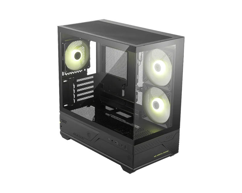MSI MAG PANO M110R - Black, Mini Tower, 270Â° Panoramic Glass, Micro-ATX/Mini-ITX, 3x ARGB Fans, 360mm Radiator, 410mm GPU, USB-C, 5 Expansion Slots