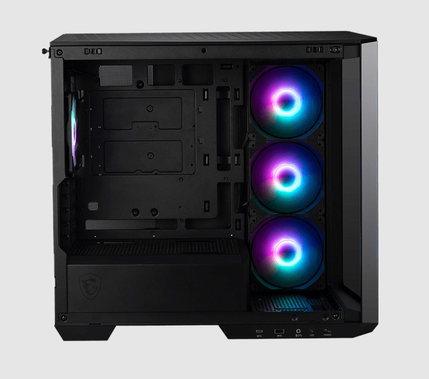 MSI MAG PANO 100R PZ BLACK Mid Tower, 2 x USB 5Gbps , 1x USB C 20Gbps, 1 x Audio-Out / Mic,, 3x 2.5', 2x 3.5'