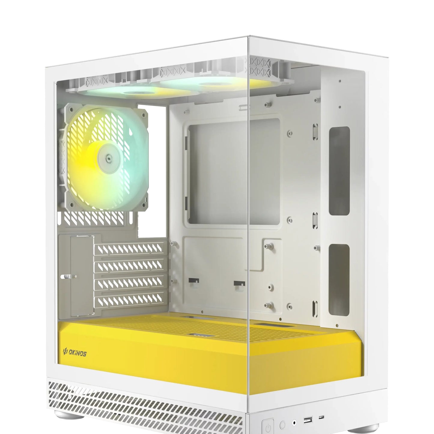 OKINOS AQUA UNO YOLK, Mini Tower, Micro-ATX/ITX, tempered glass, 3Ã120mm ARGB fans, USB 3.0 + Type-C, â¤309mm GPU, â¤165mm CPU cooler, steel