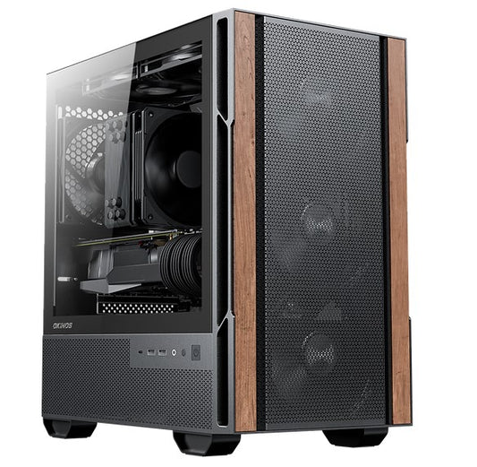 OKINOS Cypress 3 Genuine Walnut Wood MicroATX  with 4Ã120mm, USB-C, 3 Pin Non-PWM Case Fans Pre-Installed,Temper Glass Side Panel, Case