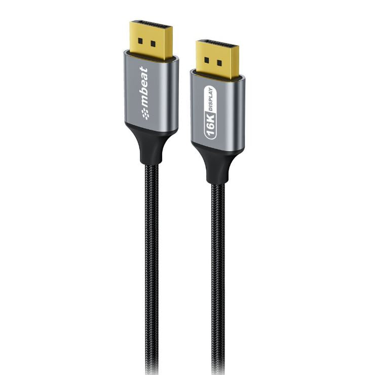 mbeatÂ® Tough Link 1.8m 16K DP to DP Cable - Space Grey 40Gbps 180cm Ã 2.2cm Ã 1.10cm