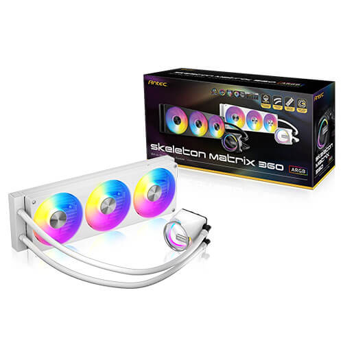 Antec Skeleton Matrix 360 ARGB - White, 360mm AIO, ARGB, 2400RPM, 74.23 CFM, 2.6mmHâO, Intel/AMD, 3-Year Warranty
