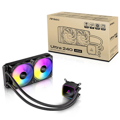 Antec Ultra 240 ARGB, 240mm AIO, ARGB PWM fans, 1800RPM, 67.62 CFM, 2.09mmHâO, Intel/AMD, 2-Year Warranty
