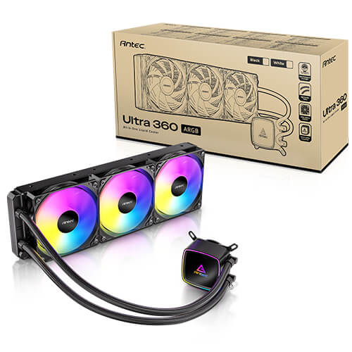 Antec Ultra 360 ARGB - Black, 360mm AIO, ARGB PWM fans, 1800RPM, 67.62 CFM, 2.09mmHâO, Intel/AMD, 2-Year Warranty