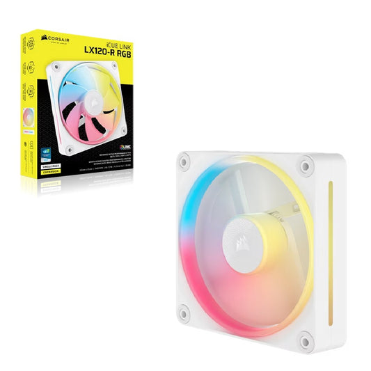 Corsair iCUE LINK LX120âR RGB 120â¯mm PWM Reverse Fan Expansion Single Pack â White: 66.7â¯CFM, 2400â¯RPM, 37.7â¯dBA, 0.4â¯A,Static Pressure, Magnetic Dome