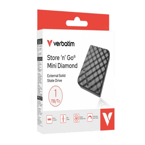 Verbatim 32024 StoreânâGo Mini Diamond SSD USB-C 512GB, USB 3.2 Gen 2, 1000MB/s Read/Write, USB Flash Drive, External SSD