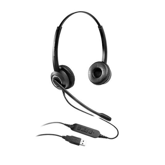 Grandstream GUV3000 Dual Ear USB Headset, Noise Canceling Microphone, HD Audio, 2m USB Cable, Suits Teams, Zoom, 3CX, Inline Controls