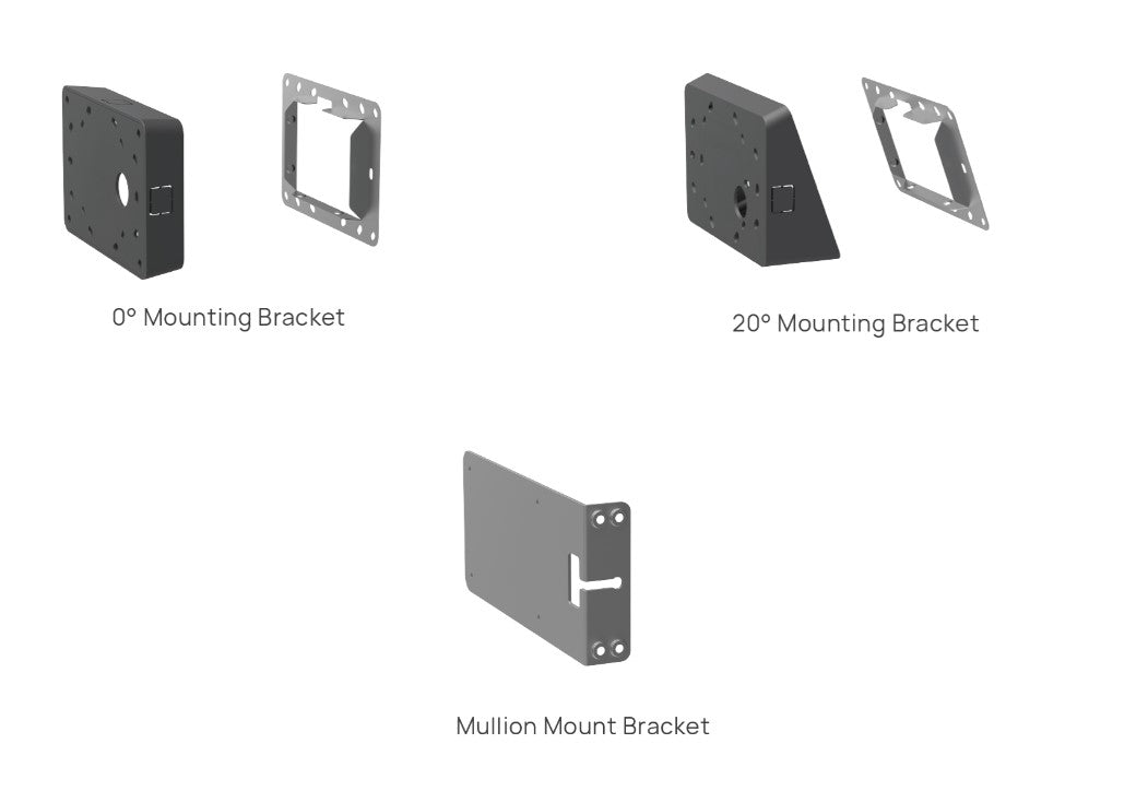 Yealink RoomPanel Mount Kits, Device Compatibility RoomPanel, 0Â° Mounting Bracket, 20Â° Mounting Bracket, Mullion Mount Bracket