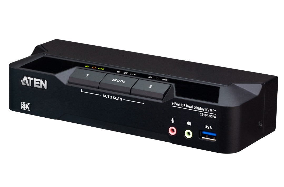 Aten Desktop 2-Port USB 3.0 8K DisplayPort Dual-Display KVMPâ¢ Switch, Up to 7680 Ã 4320 @ 60 Hz, 5120 Ã 2880 @ 60 Hz (Cables included)