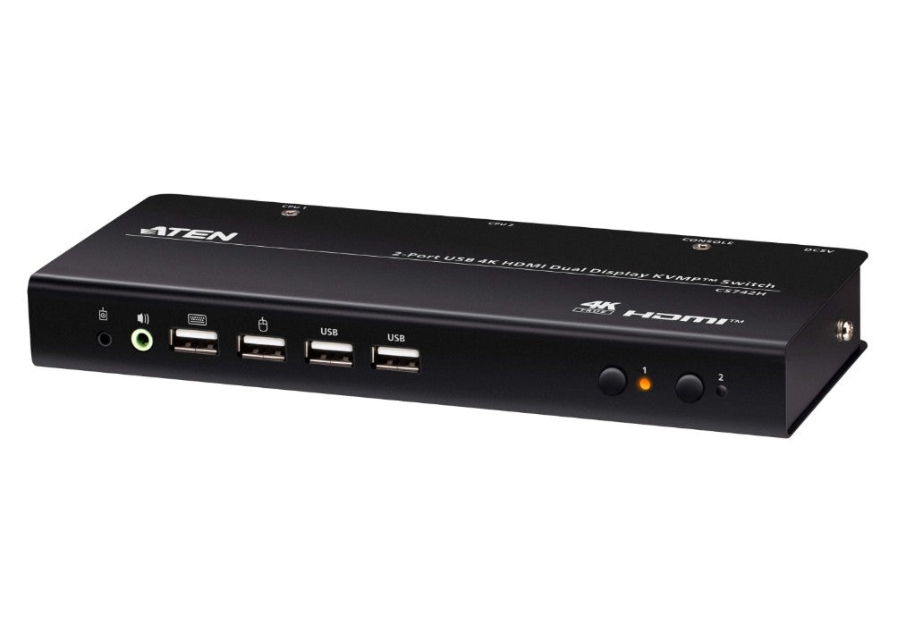 Aten Desktop 2-Port USB 4K HDMI Dual-Display KVMPâ¢ Switch, up to 4096 x 2160 @ 60 Hz, Video DynaSyncâ¢, (Cables included)