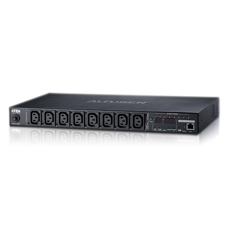 Aten 15A/10A 8-Outlet 1U Metered & Switched eco PDU, emote power outlet control (On, Off, Power Cycle) by individual outlets