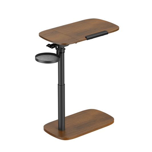 Brateck Storage-Savvy Height Adjustable Mobile Side Table, Gas-Lift Sit-Stand Desk, tabletop 723Ã400mm, weight capacity 10kg (Walnut)