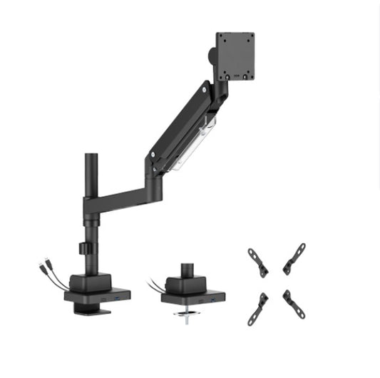 Brateck LDT80-C012UCP Super Heavy-Duty Pole-Mounted Gas Spring Monitor Arm with USB-A and USB-C Ports, Matte Black (LSï¼)