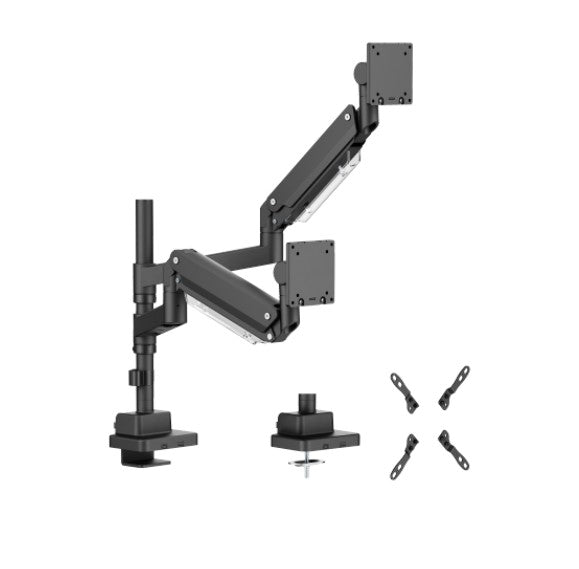 Brateck LDT80-C024P Matte Black Super Heavy-Duty Pole-Mounted Gas Spring Dual Monitor Arm For most 24'-57' Monitors (LS)