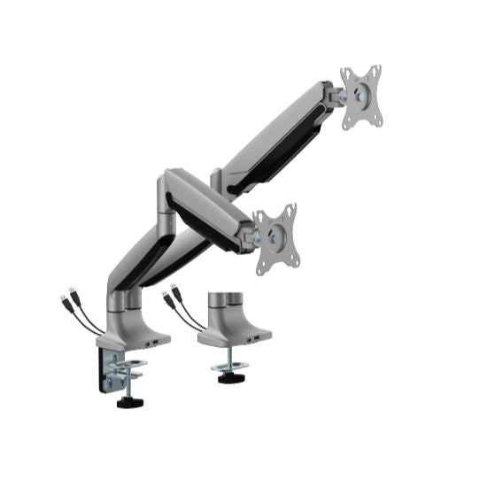 Brateck LDT82-C024UC Dual Screen Heavy-Duty Gas Spring Monitory Arm with USB Ports For most 17'~35' Monitors, Matte Silver (LS)