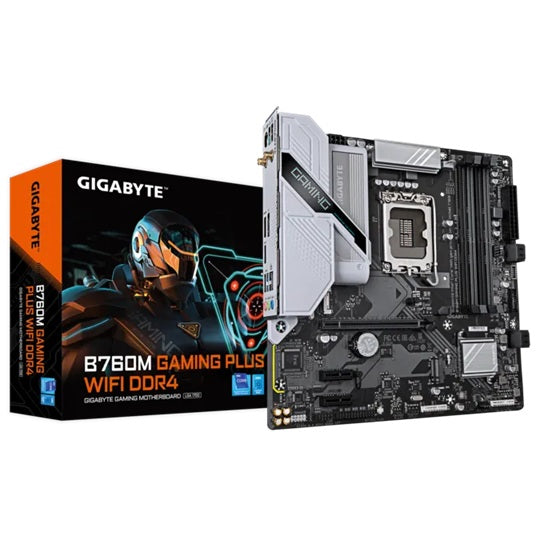 Gigabyte B760M GAMING PLUS WIFI DDR4, Intel B760, LGA1700 12thâ14th Gen, DDR4 128GB, PCIe 4.0 x16, Wi-Fi 6, mATX