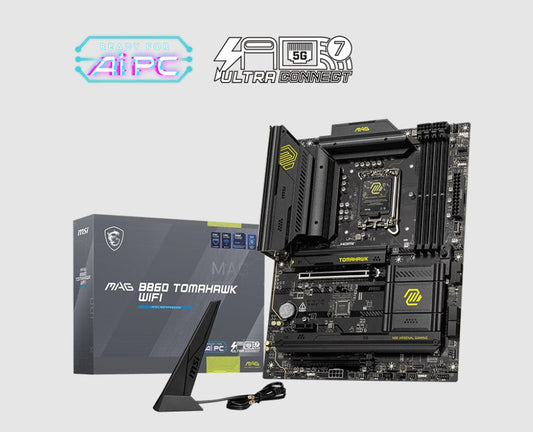 MSI MAG B860 TOMAHAWK WIFI, INTEL B860, 4x DDR5 256GB, 1x HDMI, 2x PCI-E x16 slot, 1x PCI-E x1, 3x M.2, 4x SATA 6G, 8x USB 2.0. IntelÂ® Killerâ¢ BE1750