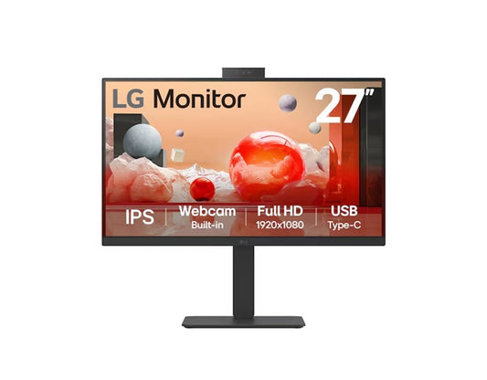 LG 27' Full HD IPS Monitor, 1920x1080, Webcam, 100â¯Hz, 5ms, USB Type-C (PDâ¯90W)/RJ45,  sRGB 99% (CIE1931), adjustable stand