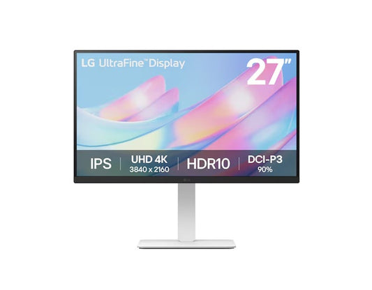 LG 27' 4K UHD UltraFineâ¢ IPS Monitor with HDR10, DCI-P3 90%, 300 nits, 3840Ã2160 resolution, 5ms, 60Hz, and tilt/height/swivel/pivot stand