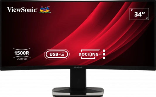 ViewSonic 34' Curved Docking Monitor with KVM Switch â 3440Ã1440 VA, 1500R, 120Hz, HDR10, USB-C 65W, DP, HDMI, RJ45, 3x USB-A, KVM, sRGB 121%