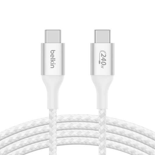 Belkin BoostCharge USB-C to USB-C Cable 1M - White (CAB015bt1MWH), 240W, 480Mbps, 30K bend, Samsung Galaxy, iPad, MacBook, 2 Years Warranty