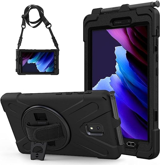 USP Rugged Samsung Galaxy Tab Active5 / Tab Active3 (8') Case Black - Built-in-Kickstand, Hand & Shoulder Strap, DropProof, 3 Years Warranty