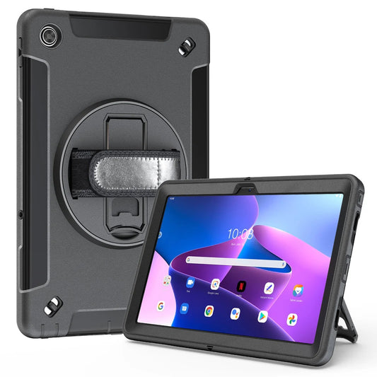 Generic Rugged Lenovo Tab M11 (11') Case + Screen Protector Black - Built-in-Kickstand, Adjustable Hand Strap, Shoulder Strap, DropProof, ShockProof