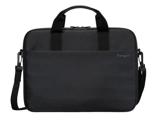 Targus 15'-16' IntellectÂ® Slim Briefcase Zippered padded front pocket Removable adjustable shoulder strap carry handles water-resistant fabric Black