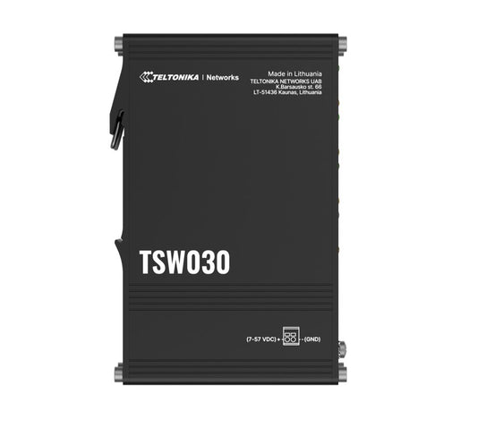 Teltonika TSW030 8-PORT ETHERNET SWITCH, 2-PIN Power Input, 10/100 Mbps, Integrated DIN Rail (Plug&Play Deployment), Supports auto MDI/MDIX crossover