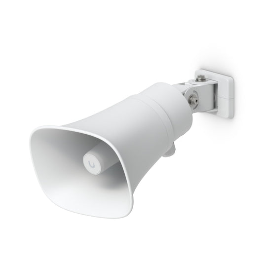 Ubiquiti AI Horn Speaker, White, All-weather PoE 120 dB Horn Speaker With Advanced AI Alert Functionality&Versatile Wall, Corner,Pole Mounting Options