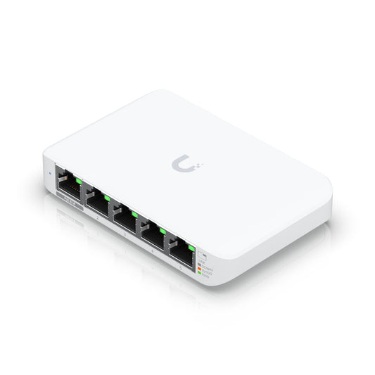 Ubiquiti USW Flex Mini, UniFi, Layer 2 Gigabit Switch, 5x GbE RJ45 Ports, Power Via PoE (802.3af) / USB Type-C 5V 1A, 2Yr Warr