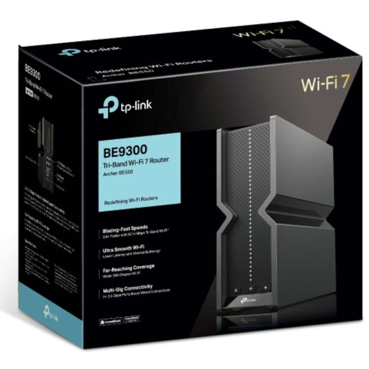 TP-Link Archer BE550 V2 BE9300 Wi-Fi 7 Tri-Band Router 688 Mbps at 2.4 GHz + 2880 Mbps at 5 GHz + 5760 Mbps at 6 , 6Ã Internal Antennas, 1.5 GHz