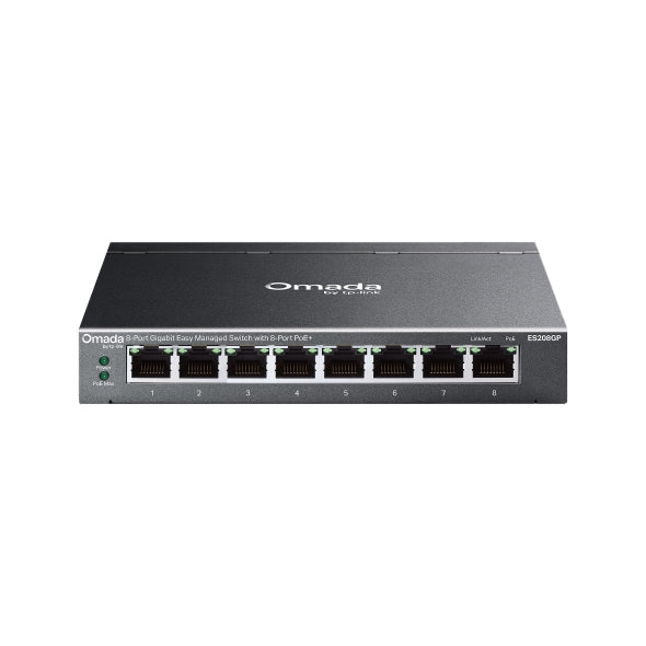 TP-Link ES208GP  Omada 8-Port Gigabit Easy Managed Switch with 8-Port PoE+, 8Ã Gigabit PoE+ Ports , 802.3at/af, 64 W PoE Power,  Desktop Steel Case an