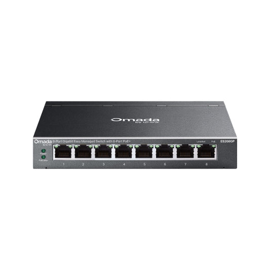 TP-Link ES208GP  Omada 8-Port Gigabit Easy Managed Switch with 8-Port PoE+, 8Ã Gigabit PoE+ Ports , 802.3at/af, 64 W PoE Power,  Desktop Steel Case an