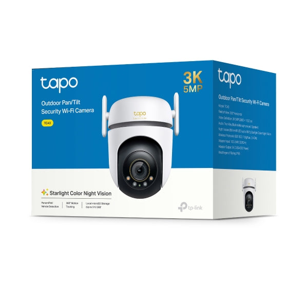 TP-Link TC43 Outdoor Pan/Tilt Security Wi-Fi Camera, 3K 5MP Live View, Starlight Colour Night Vision, 360Â° All-Round Protection