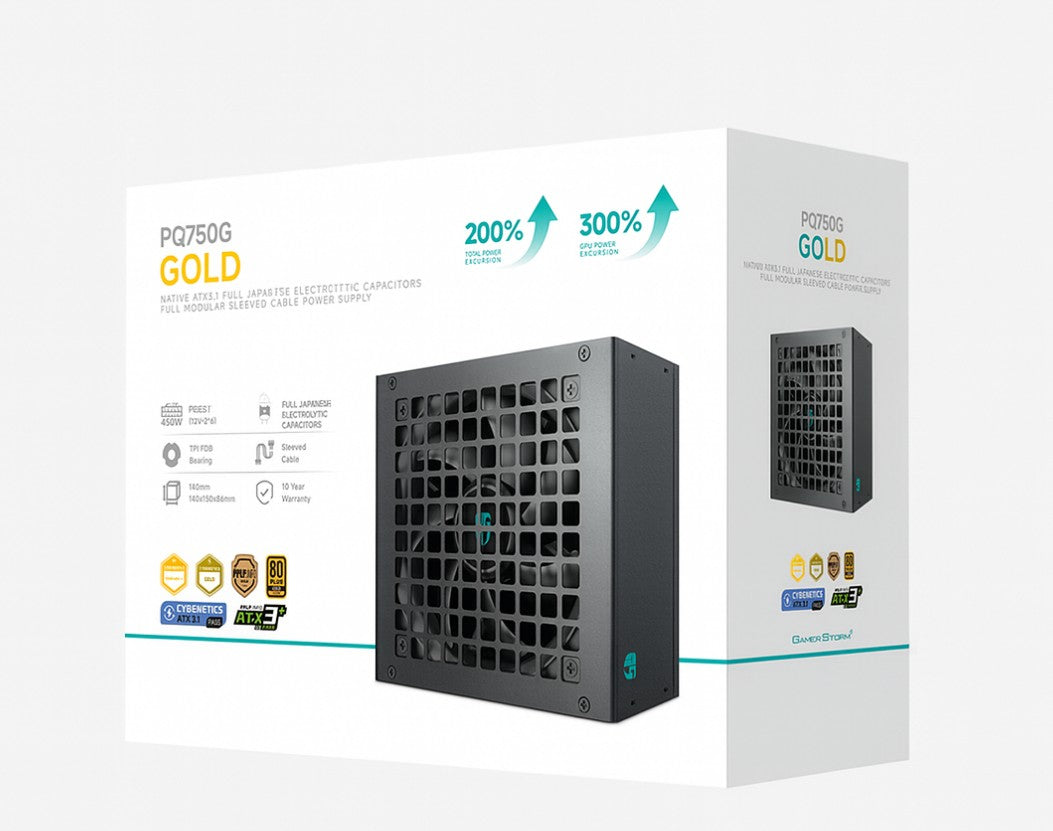 DeepCool PQ750G 750W Gamer Storm 80+ Gold/Cybenetics Fully Modular ATX Power Supply 120mm Fan, Japanese Capacitors, DC to DC, ATX12V V3.1,