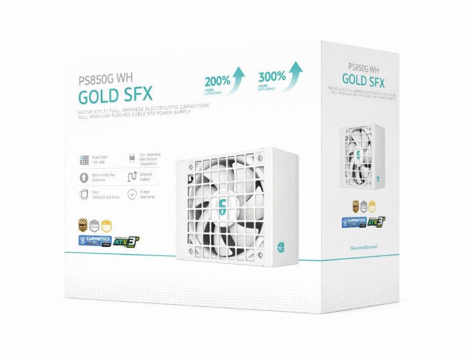 DeepCool PS850G WH 850W Gamer Storm SFX ,Full Japanese Electrolytic Capacitors, Cybenetics Platinum /PPLP Gold, Fluid Dynamic Bearing