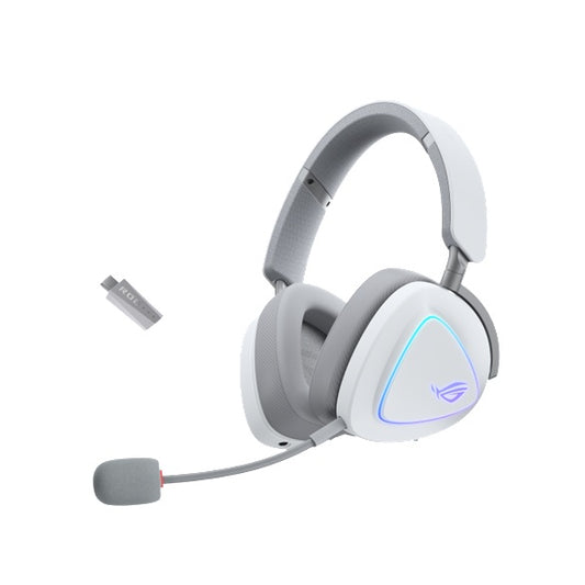 ASUS ROG Delta II Gaming Headset - WH, Tri-Mode (2.4GHz/BT/3.5mm), 50mm Titanium Drivers, 24-bit/96kHz, 32Î©, 20Hz-20kHz, 10mm Mic, 110H Bat, 318g, RGB