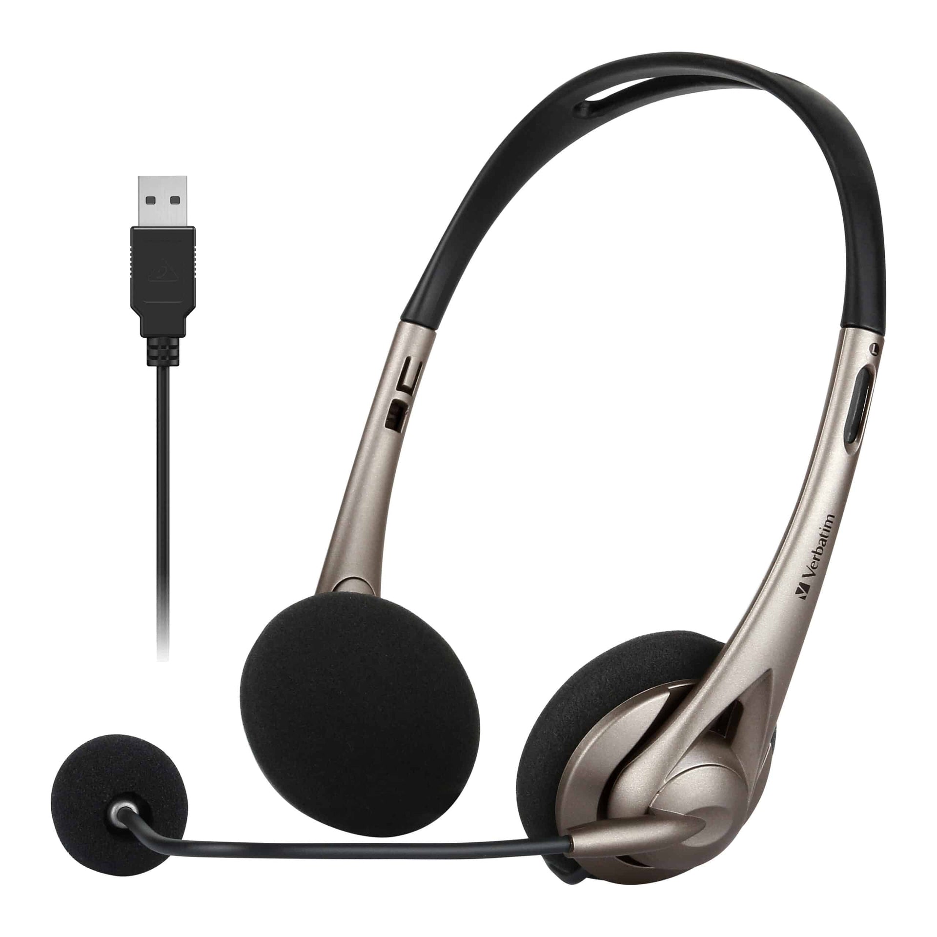 Verbatim Multimedia Headset with Boom Mic Headphone, Volume Control, USB 3.0 â Grey â School, Office, Business. Retail Pack