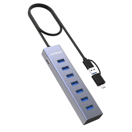 mbeatÂ® 7-Port USB Hub with Dual USB-A & USB-C Connector 7 High-Speed USB 3.2 Gen 1 Ports
