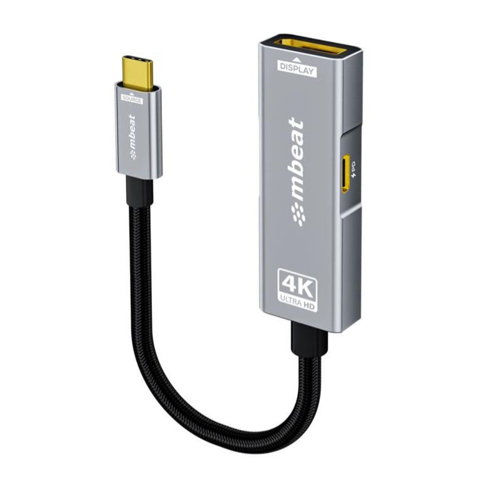 mbeatÂ® Tough Link USB-C to DP Adapter with 100W PD - Space Grey 4K (3840 x 2160) @60Hz, 2K (2560 x 1440) @144Hz, 1080p (1920 x 1080) @240Hz