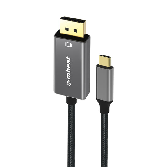 mbeatÂ® Tough Link 1.8m 4K USB-C to Display Port Cable - Converts USB-C to DisplayPort,4K@60Hz (3840Ã2160), Gold Plated, Aluminium, Nylon Braided Cable