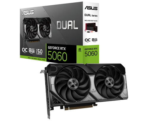 ASUS nVidia Dual GeForce RTXâ¢ 5060 8GB GDDR7 OC Edition, 614 TOPs, 3840 CUDA, 28Gbps, 128-bit, PCIe 5.0, 2.5-Slot