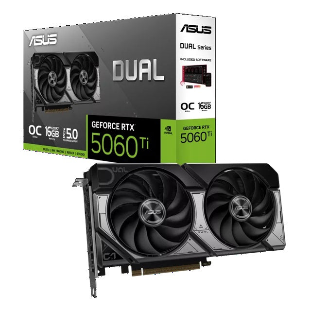 ASUS nVidia Dual GeForce RTXâ¢ 5060 Ti 16GB GDDR7 OC Edition, 759 TOPs, 4608 CUDA, 28Gbps, 128-bit, PCIe 5.0, 2.5-Slot
