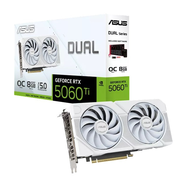 ASUS Dual GeForce RTXâ¢ 5060 Ti 8GB - White, OC Edition, NVIDIAÂ®, GDDR7, 4608 CUDA Cores, 28Gbps, PCIe 5.0, HDMI 2.1b, DP 2.1b