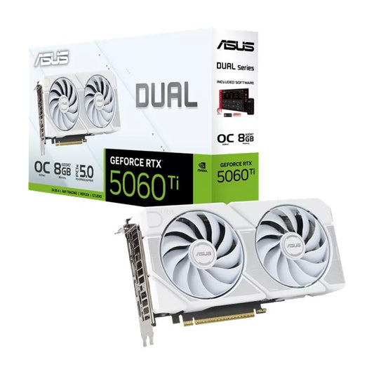 ASUS Dual GeForce RTXâ¢ 5060 Ti 8GB - White, OC Edition, NVIDIAÂ®, GDDR7, 4608 CUDA Cores, 28Gbps, PCIe 5.0, HDMI 2.1b, DP 2.1b