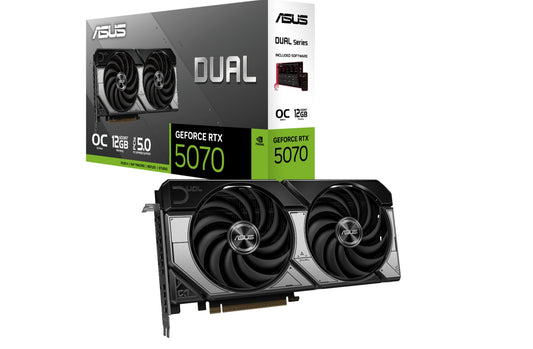 ASUS nVidia Dual GeForce RTXâ¢ 5070 12GB GDDR7 OC Edition, 988TOPs, 6144 CUDA, 28Gbps, 192-bit, PCIe 5.0, 2.53-Slot
