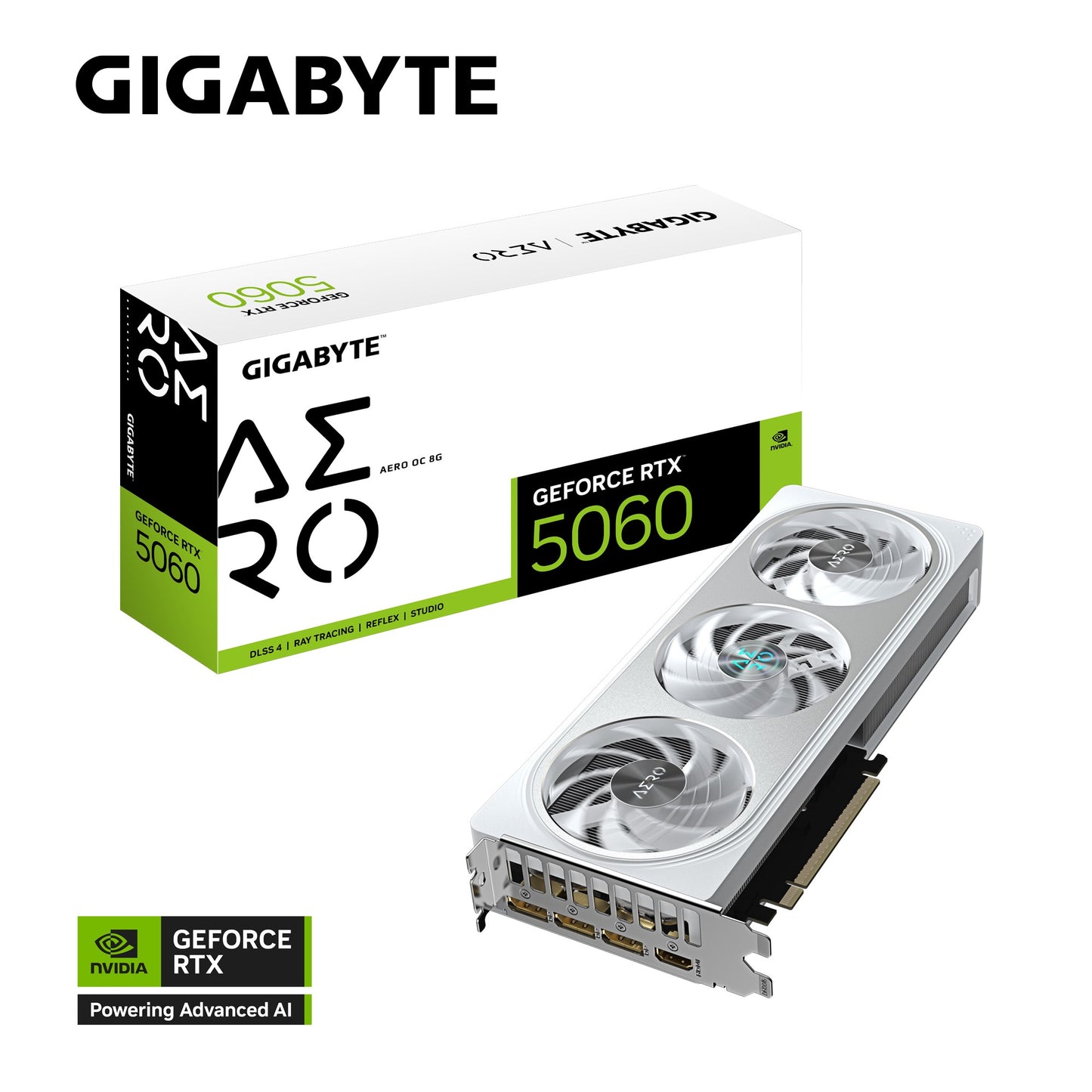 Gigabyte GeForce RTXâ¢ 5060 AERO OC 8G, 2595 MHz, CUDA 3840, 28 Gbps, GDDR7,  128 bit, PCI-E 5.0, PSU 500W, DisplayPort 2.1b *3 HDMI 2.1b x1